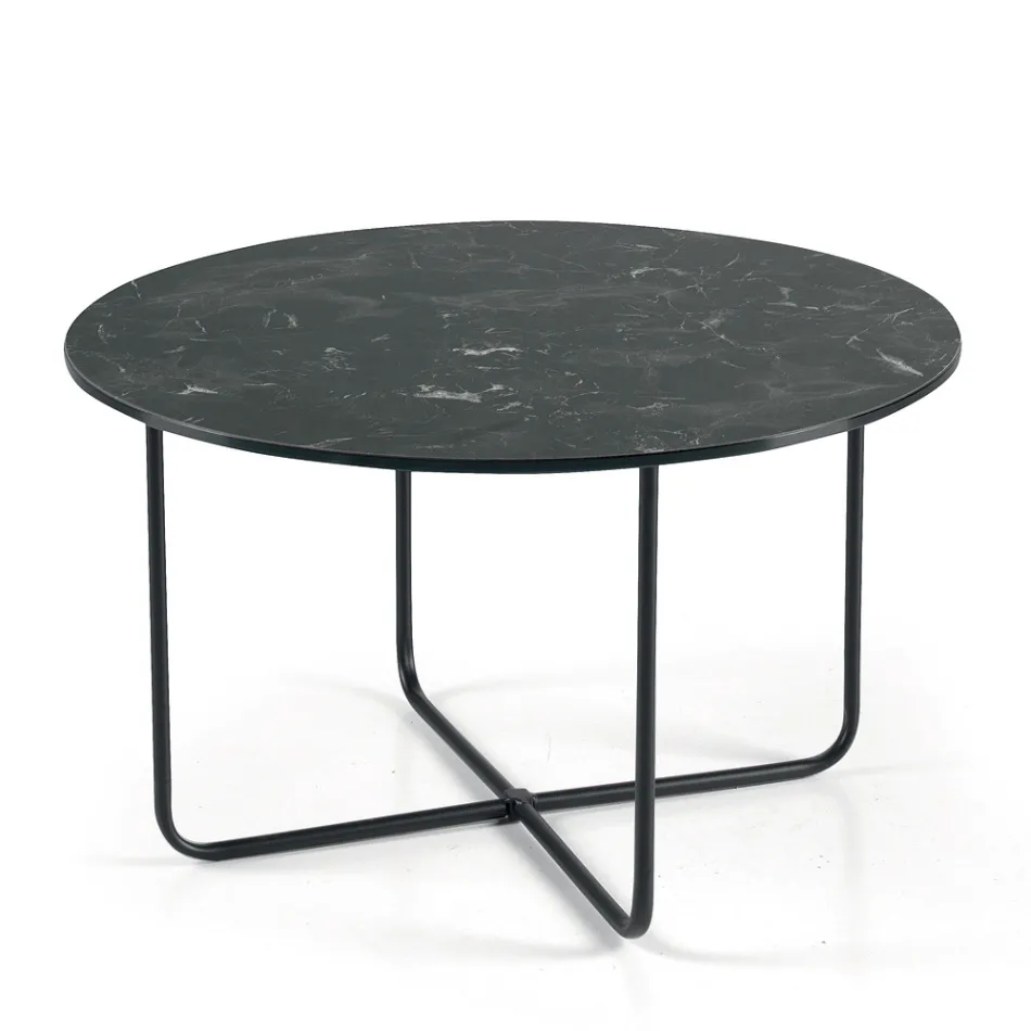 Tavolino con Piano in Specchio e Ceramica Effetto Marmo Made in Italy - Giusta Viadurini