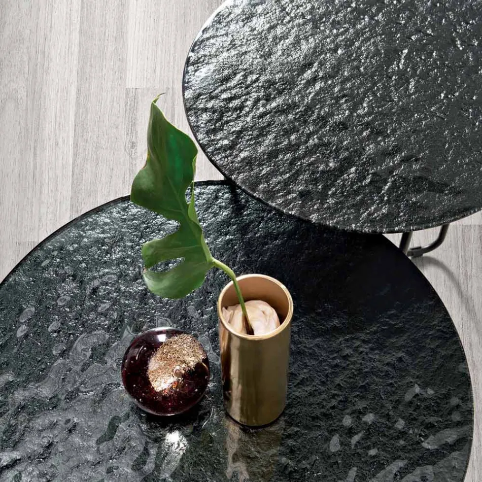 Tavolino con Piano in Specchio e Ceramica Effetto Marmo Made in Italy - Giusta Viadurini