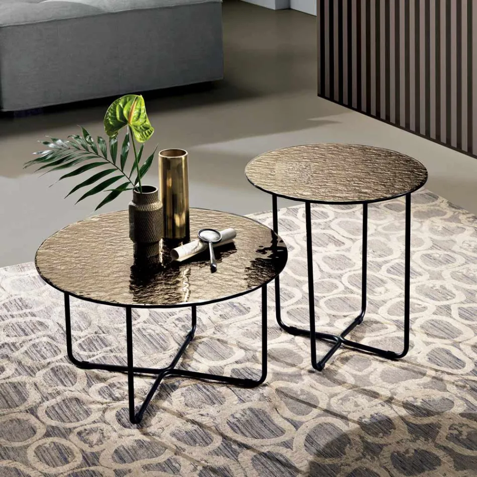 Tavolino con Piano in Specchio e Ceramica Effetto Marmo Made in Italy - Giusta Viadurini
