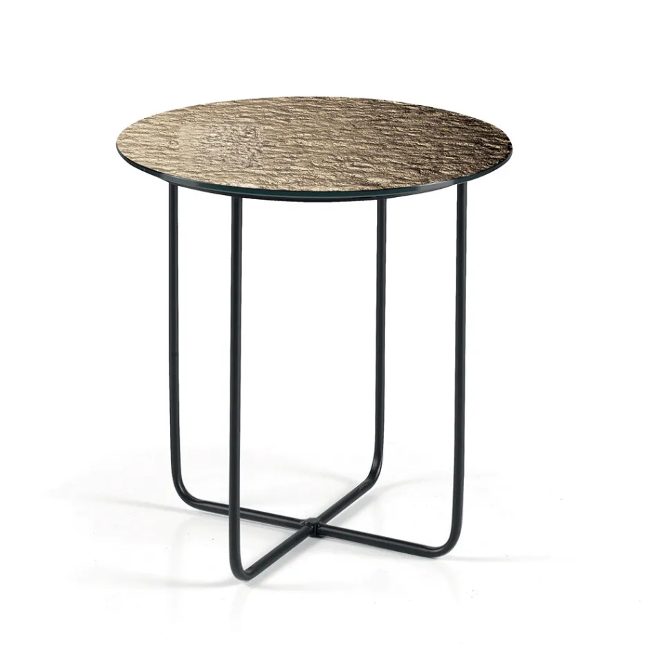 Tavolino con Piano in Specchio e Ceramica Effetto Marmo Made in Italy - Giusta Viadurini