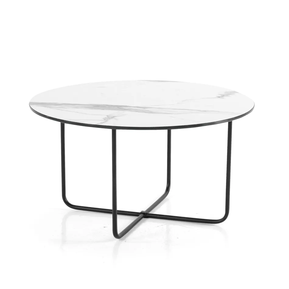 Tavolino con Piano in Specchio e Ceramica Effetto Marmo Made in Italy - Giusta Viadurini