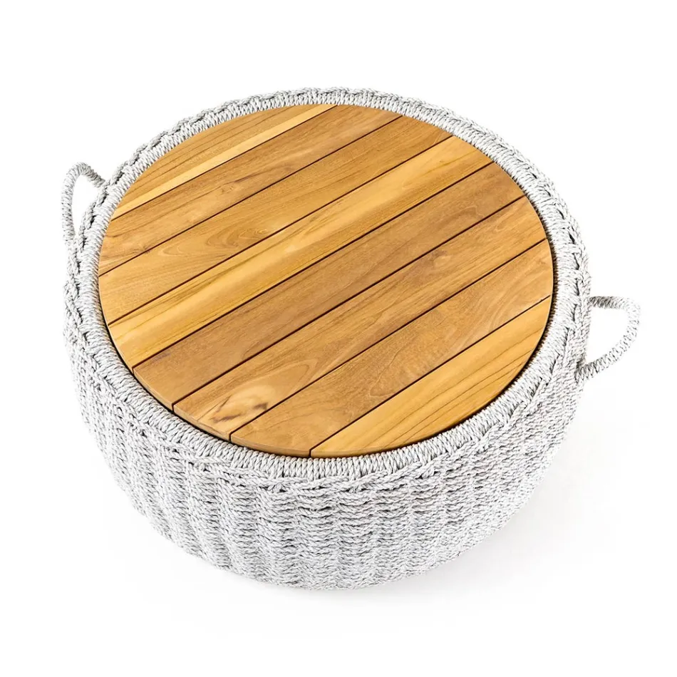 Tavolino Contenitore da Giardino in Teak ed Intreccio in Corda - Arjuna Viadurini