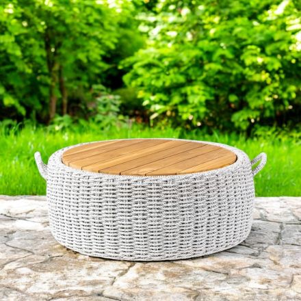 Tavolino Contenitore da Giardino in Teak ed Intreccio in Corda - Arjuna Viadurini
