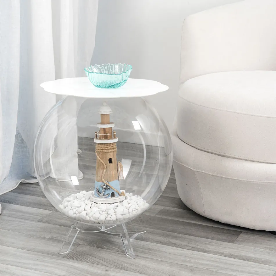 Tavolino / contenitore tondo bianco Biffy,design moderno made in Italy Viadurini