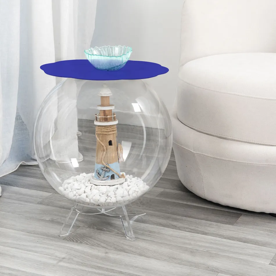 Tavolino / contenitore tondo blu Biffy,design moderno made in Italy Viadurini
