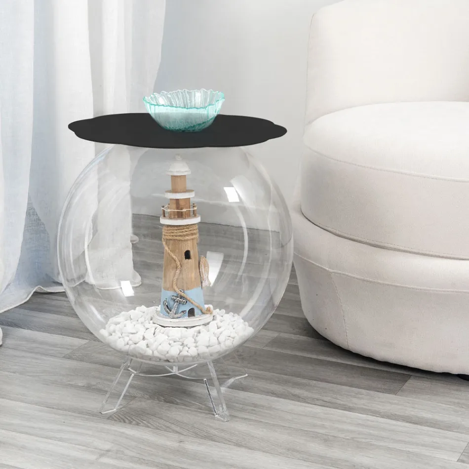 Tavolino / contenitore tondo nero Biffy,design moderno made in Italy Viadurini