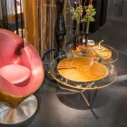 Tavolino da caffè alto moderno con piano in vetro e legno Bigo 1 Viadurini