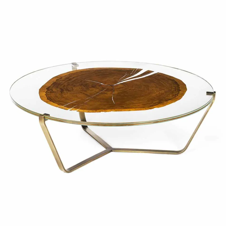 Tavolino da caffè basso di design con piano in vetro e legno Bigo Viadurini