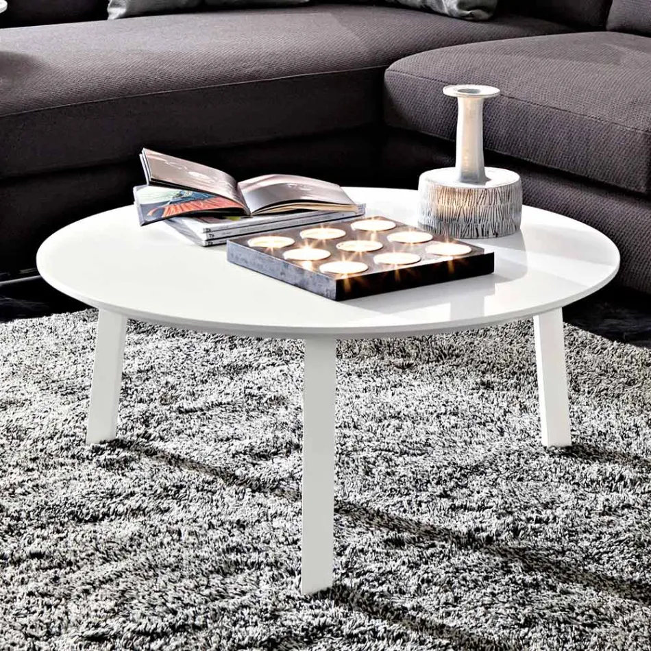 Tavolino da Caffè con Piano Rotondo in Mdf Laccato Realizzato in Italia - Tobiko Viadurini
