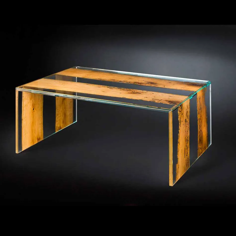 Tavolino da caffè in legno di Briccola veneziana e vetro 120 cm Viadurini