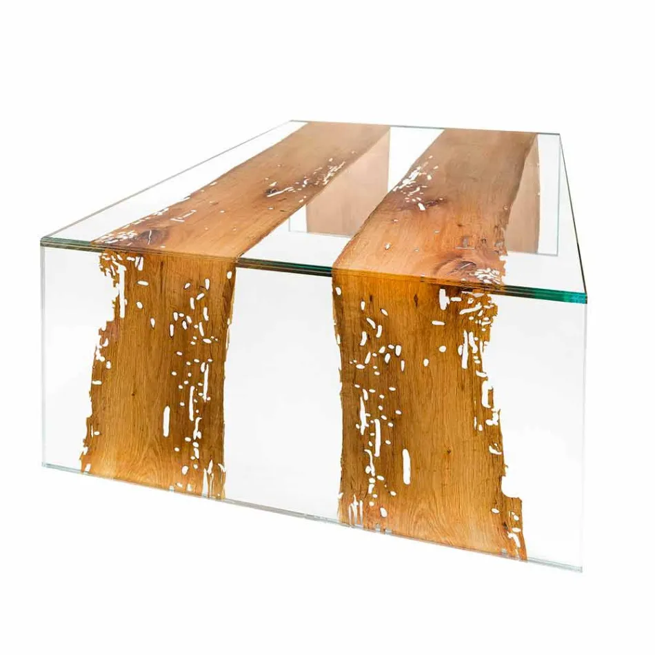 Tavolino da caffè in legno di Briccola veneziana e vetro 120 cm Viadurini