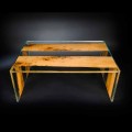 Tavolino da caffè in legno di Briccola veneziana e vetro 120 cm