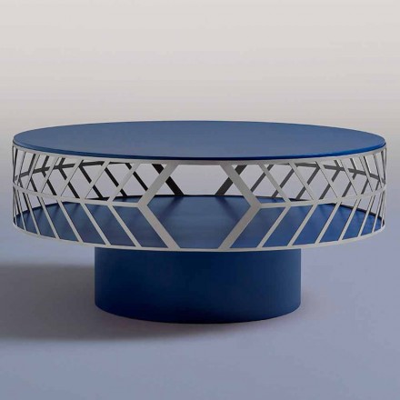 Tavolino da Caffè Moderno Basso di Design Blu o Bordeaux con Anello - Lok Viadurini