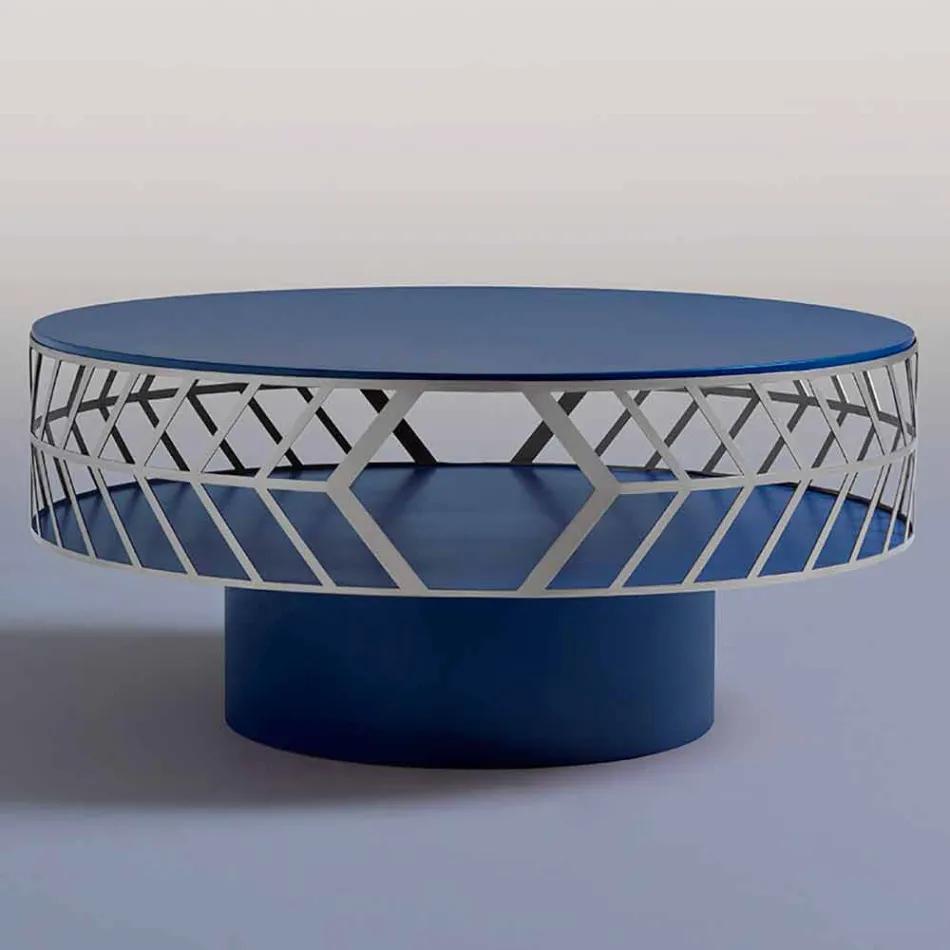 Tavolino da Caffè Moderno Basso di Design Blu o Bordeaux con Anello - Lok Viadurini