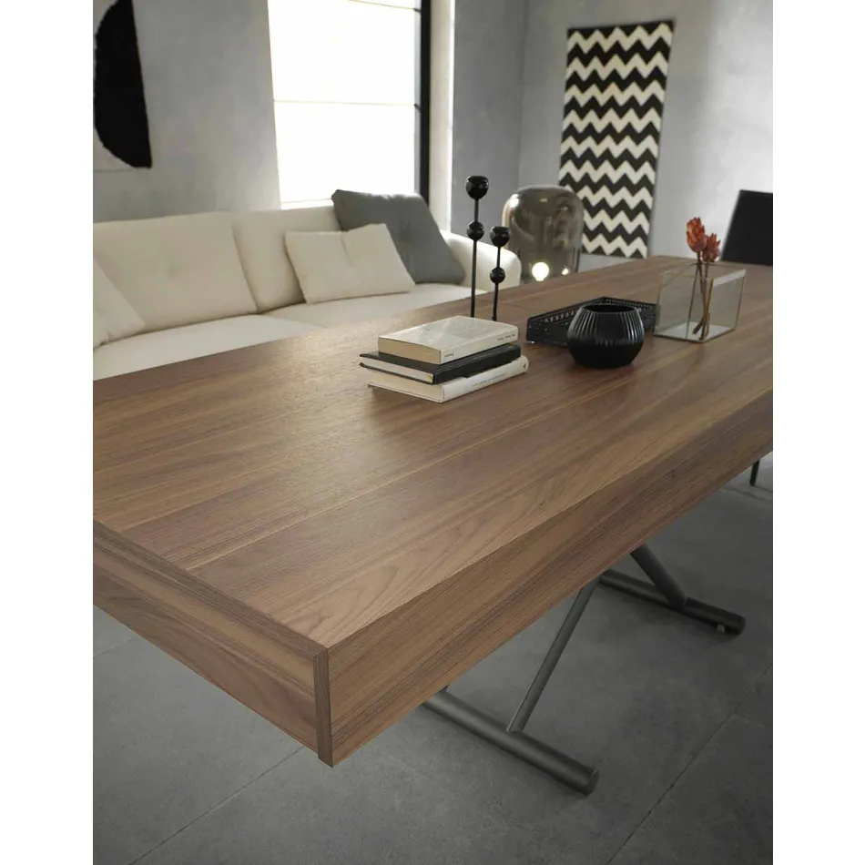 Tavolino da Caffè Moderno Trasformabile in Legno e Metallo Made in Italy - Fabio Viadurini
