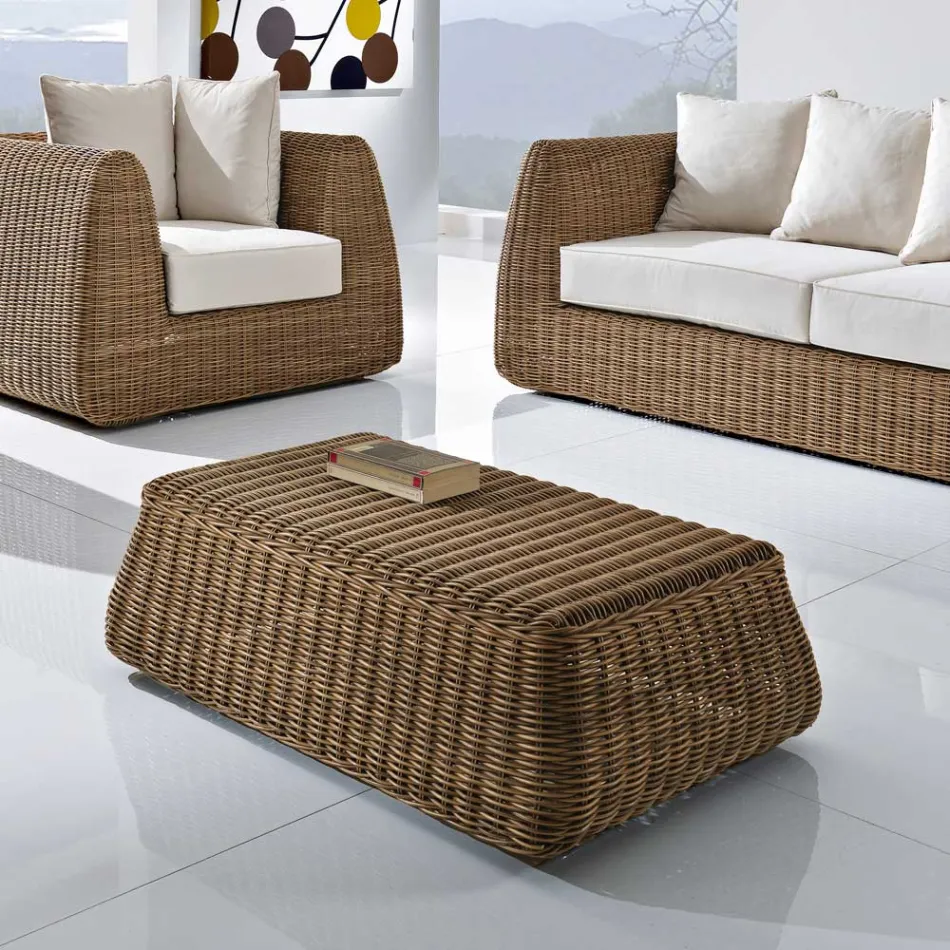 Tavolino da Esterno in Polyrattan Intrecciato a Mano - Charlie Viadurini