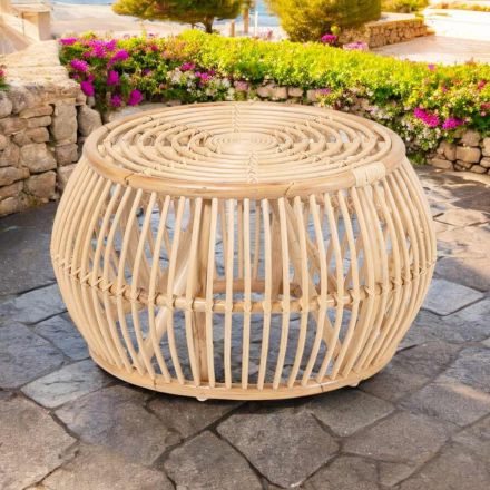 Tavolino da Esterno in Rattan Naturale Intrecciato Completamente a Mano – Bellaria Viadurini