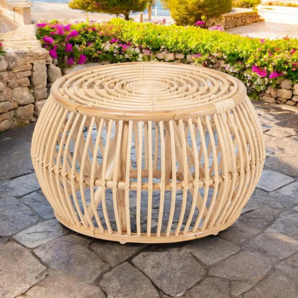 Tavolino da Esterno in Rattan Naturale Intrecciato Completamente a Mano – Bellaria Viadurini