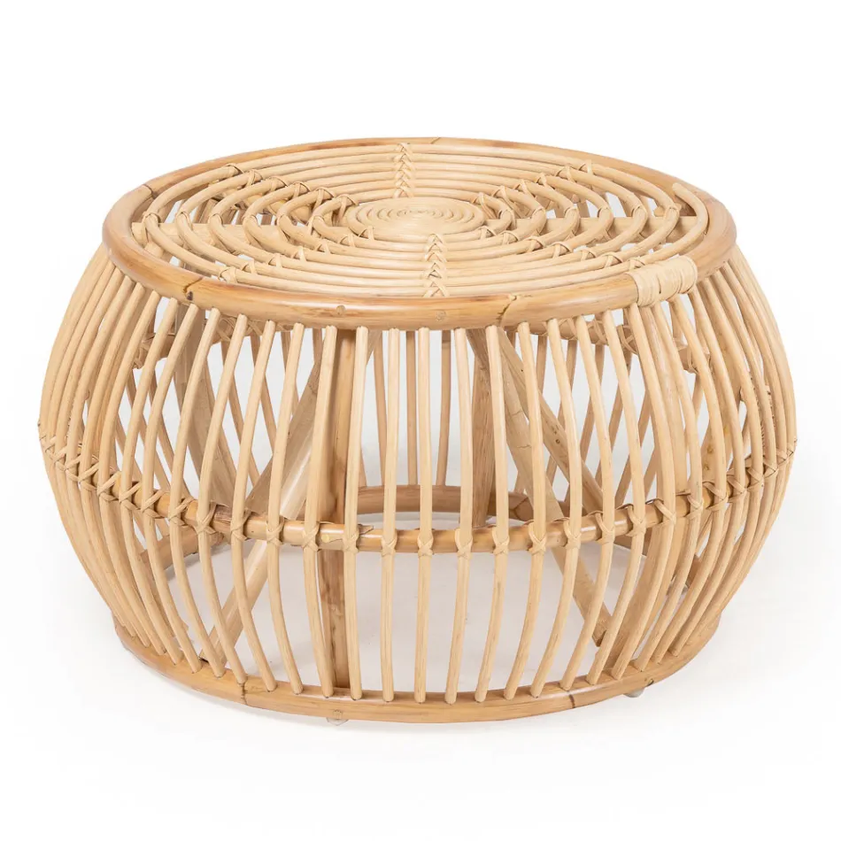 Tavolino da Esterno in Rattan Naturale Intrecciato Completamente a Mano – Bellaria Viadurini
