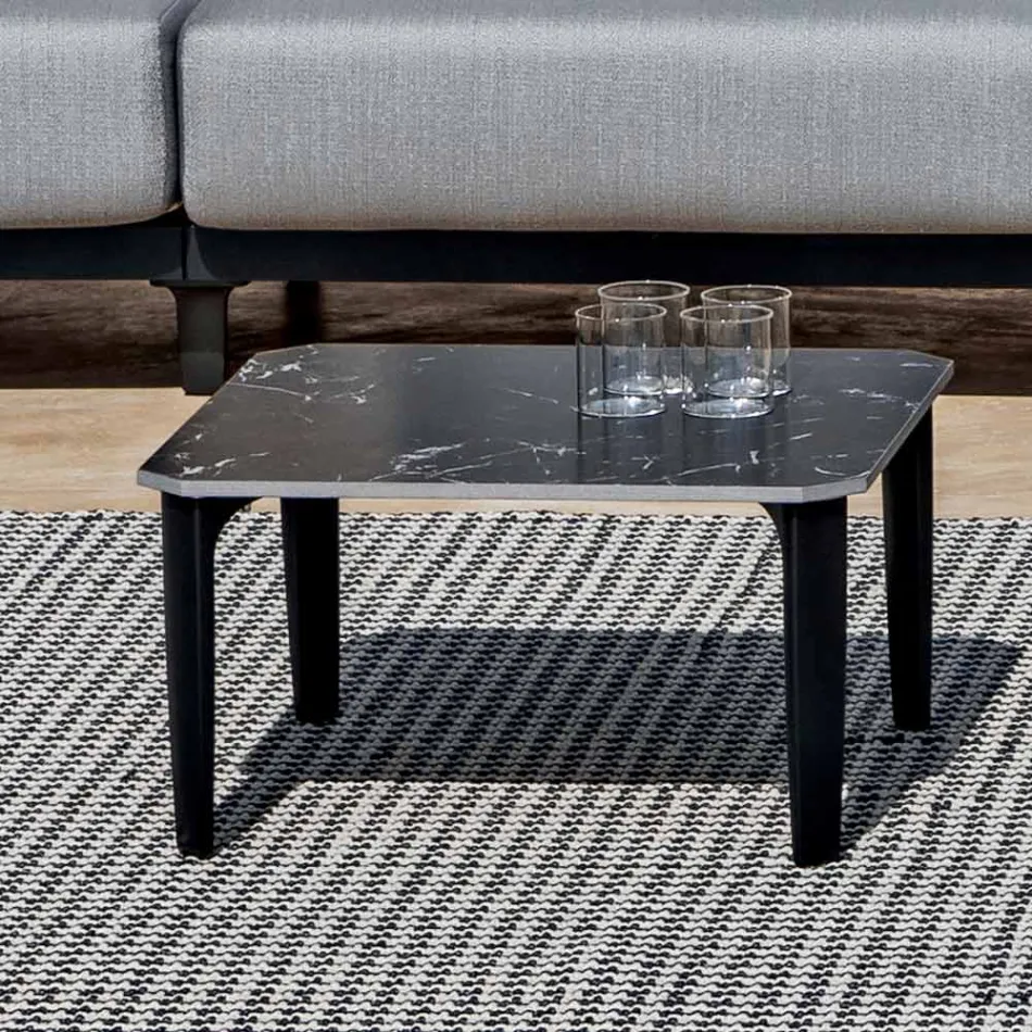 Tavolino da Esterno Quadrato in Alluminio e Gres di Alta Qualità - Filomena Viadurini