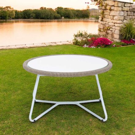 Tavolino da Giardino in Alluminio e Intreccio in Corda - Alcor Viadurini