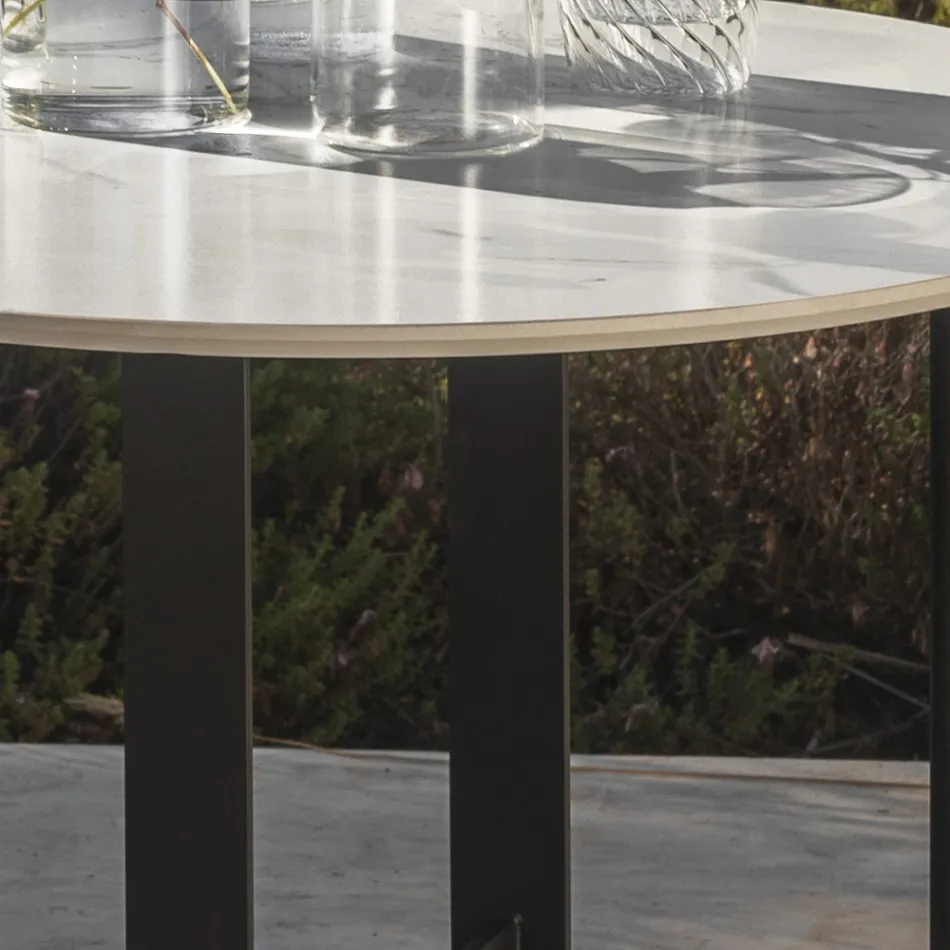 Tavolino da Giardino in Gres e Acciaio Made in Italy - Begin by Myyour Viadurini