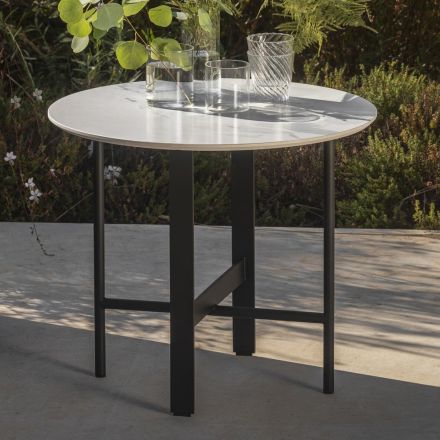 Tavolino da Giardino in Gres e Acciaio Made in Italy - Begin by Myyour Viadurini