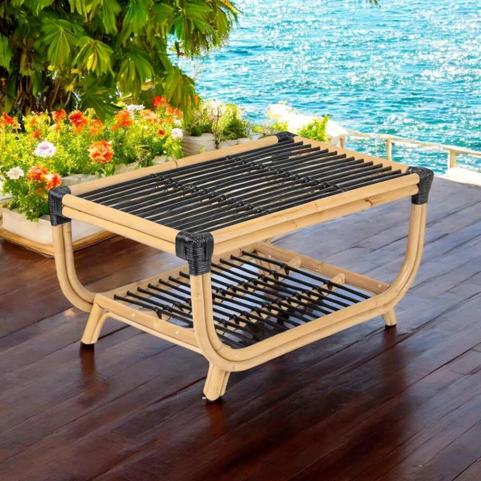 Tavolino da Giardino in Rattan Naturale Intrecciato a Mano – Catelyn Viadurini