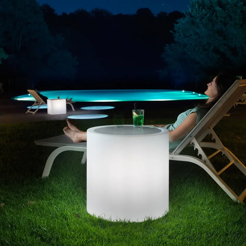 Tavolino da Giardino Luminoso in Polietilene Perla Made in Italy - Derti Viadurini