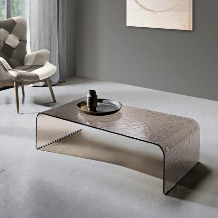 Tavolino da Interno in Vetro Curvato Effetto Martellato Made in Italy - Gelsomina Viadurini