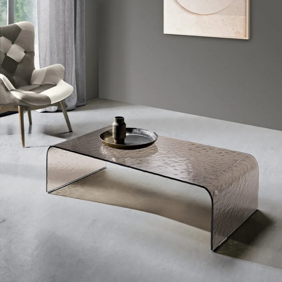 Tavolino da Interno in Vetro Curvato Effetto Martellato Made in Italy - Gelsomina Viadurini