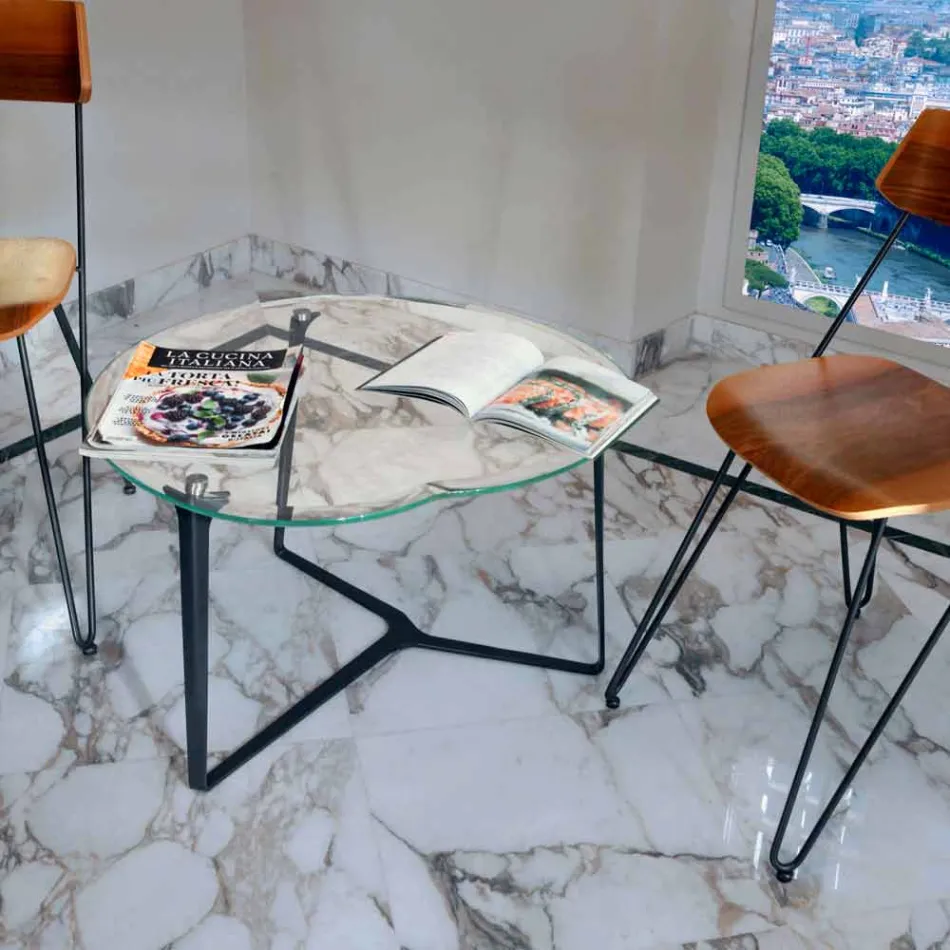 Tavolino da Salotto Artigianale in Vetro e Acciaio Made in Italy - Alicante Viadurini