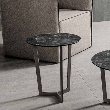 Tavolino da Salotto con Piano Rotondo in Hpl Stratificato Made in Italy - Mina Viadurini