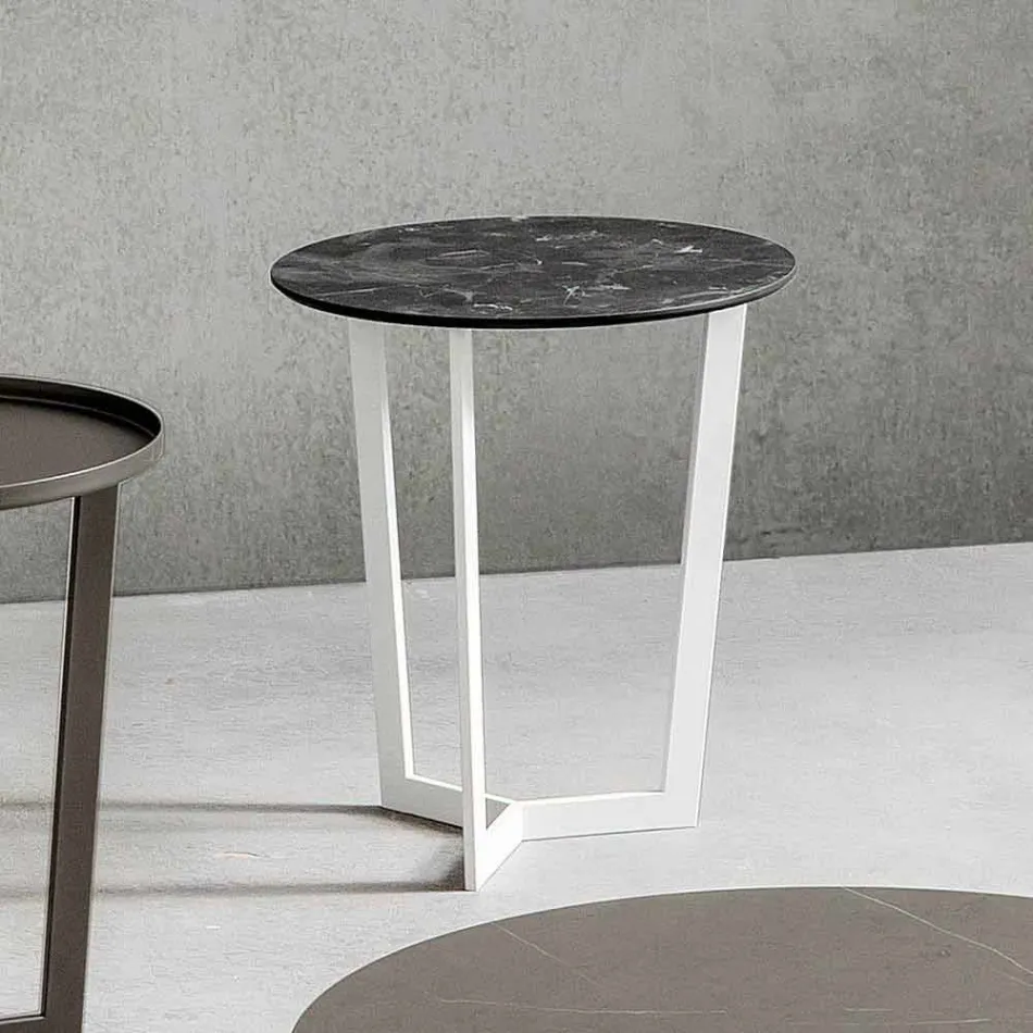 Tavolino da Salotto con Piano Rotondo in Hpl Stratificato Made in Italy - Mina Viadurini