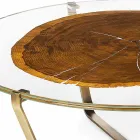 Tavolino da Salotto con Piano Rotondo in Vetro e Legno Made in Italy - Baviera Viadurini