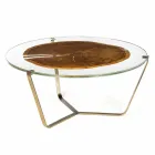 Tavolino da Salotto con Piano Rotondo in Vetro e Legno Made in Italy - Baviera Viadurini