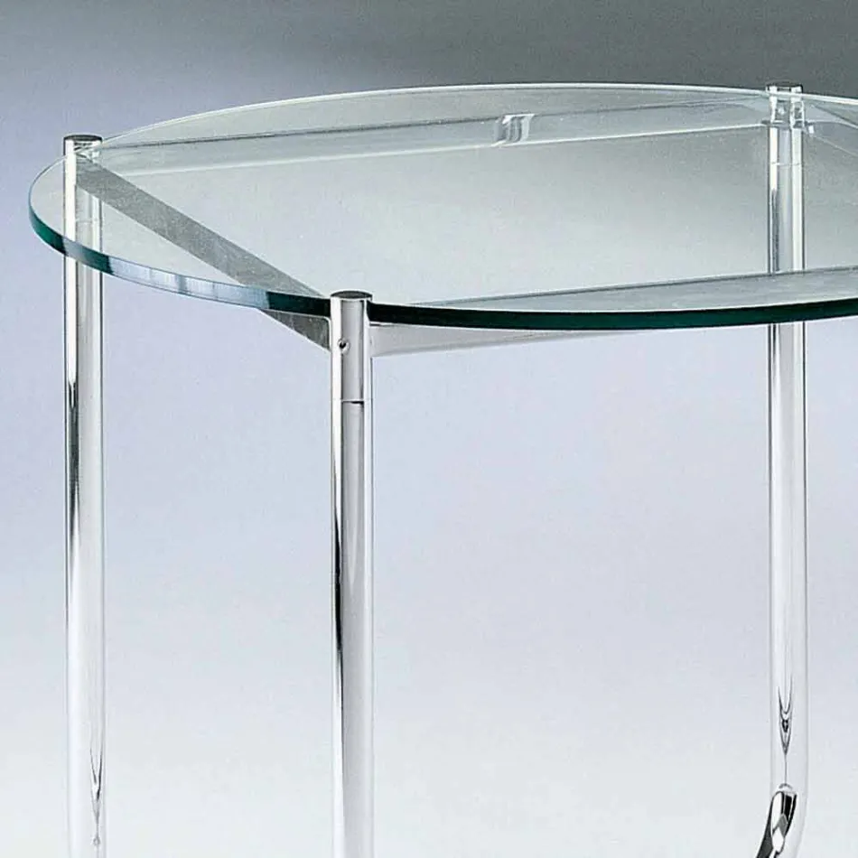 Tavolino da Salotto con Piano Rotondo in Vetro Realizzato in Italia - Costanza Viadurini