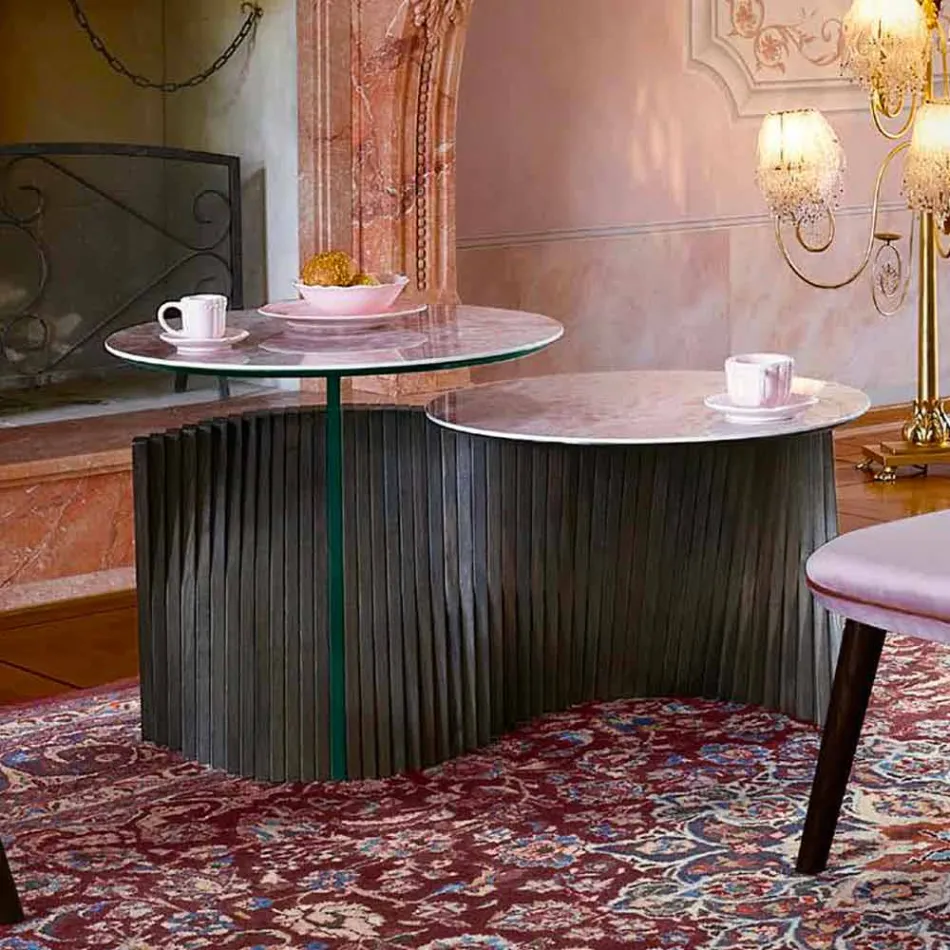Tavolino da Salotto Design con 2 Piani Rotondi in Gres Made in Italy - Stoccolma Viadurini