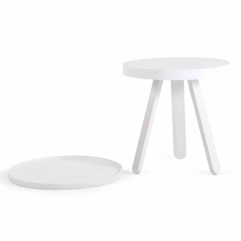 Tavolino da Salotto Design con Piano Rotondo e Gambe in Legno Massello - Salerno Viadurini