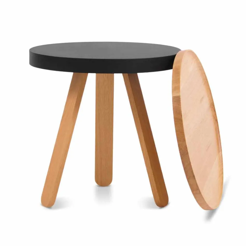 Tavolino da Salotto Design con Piano Rotondo e Gambe in Legno Massello - Salerno Viadurini