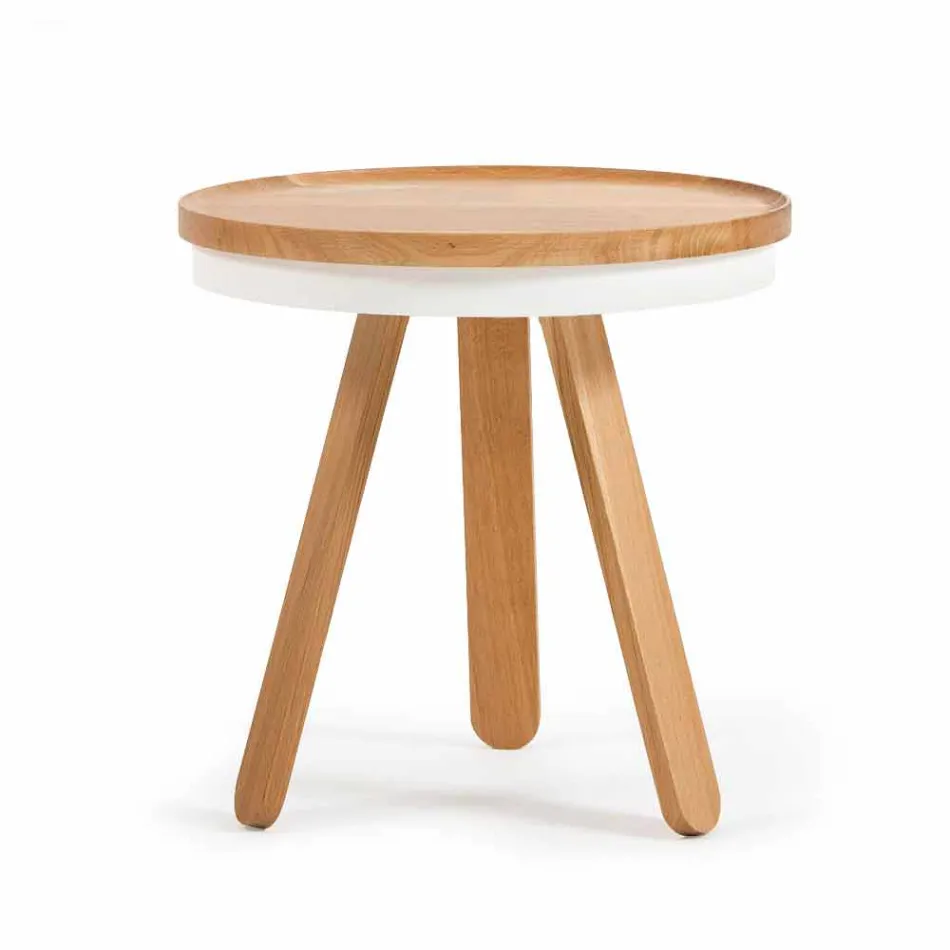 Tavolino da Salotto Design con Piano Rotondo e Gambe in Legno Massello - Salerno Viadurini