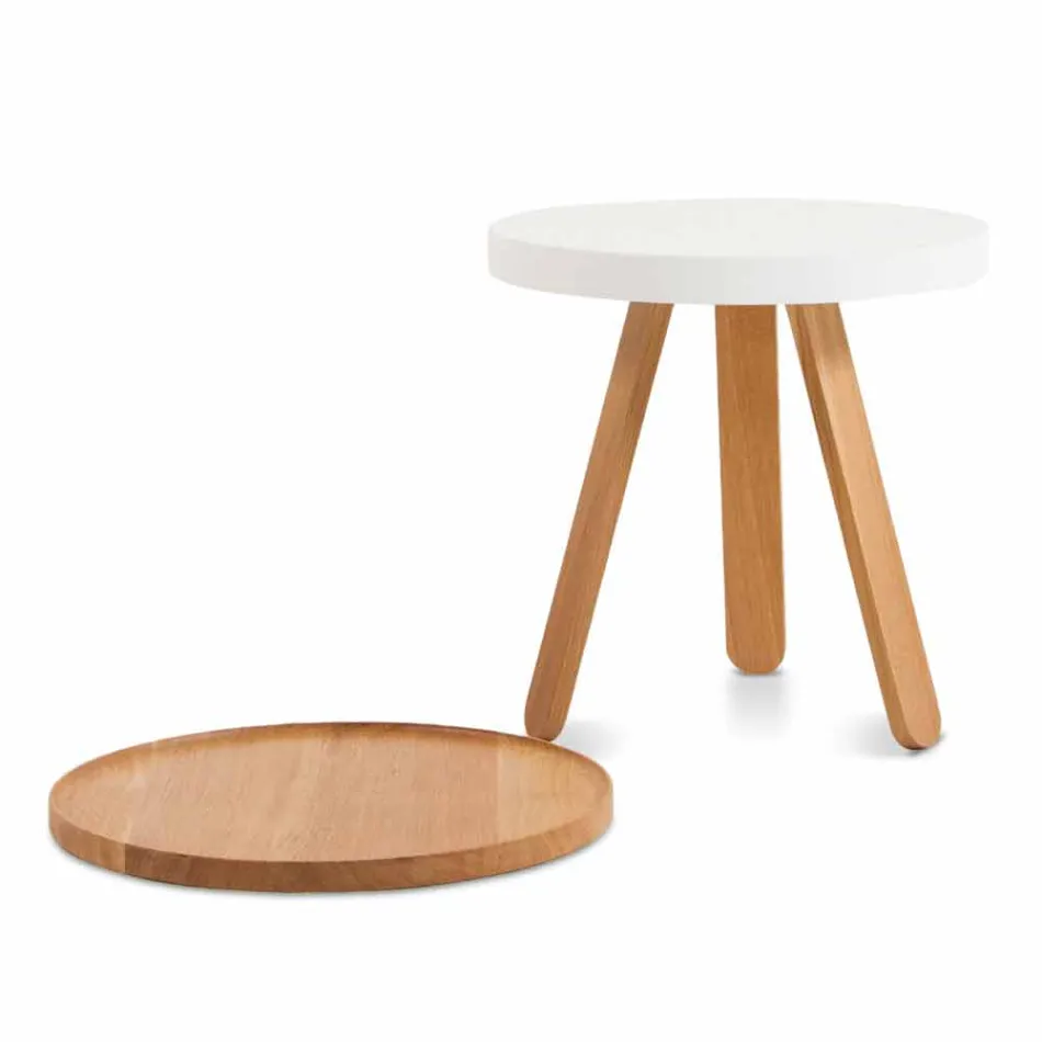 Tavolino da Salotto Design con Piano Rotondo e Gambe in Legno Massello - Salerno Viadurini