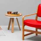 Tavolino da Salotto Design con Piano Rotondo e Gambe in Legno Massello - Salerno Viadurini