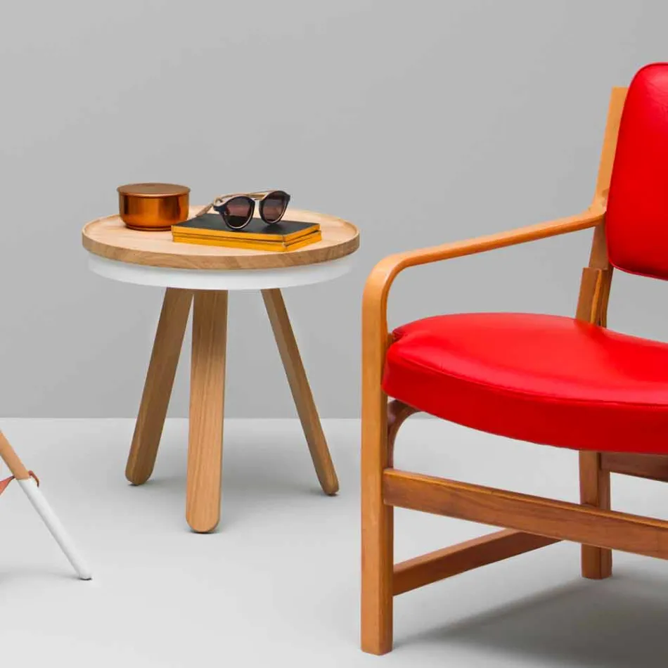 Tavolino da Salotto Design con Piano Rotondo e Gambe in Legno Massello - Salerno Viadurini