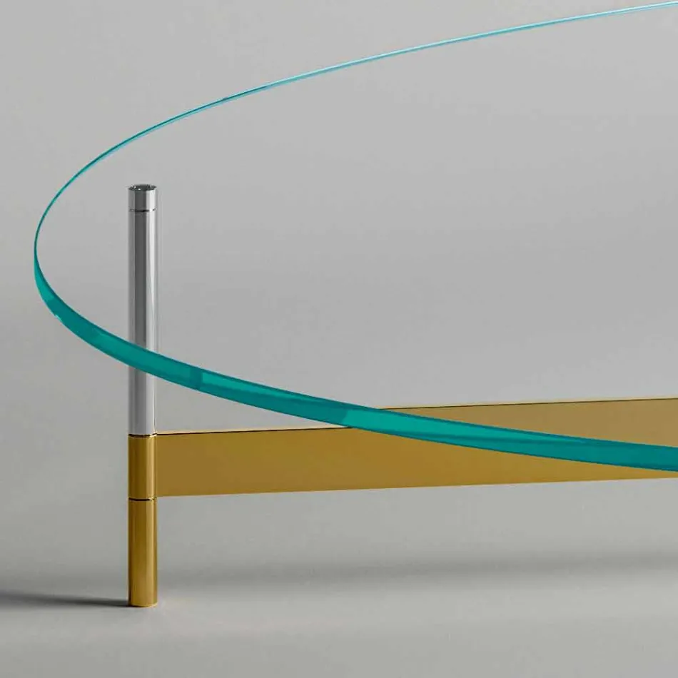 Tavolino da Salotto di Design in Vetro con Base in Metalo Made in Italy  - Cinci Viadurini