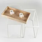 Tavolino da Salotto in Acciaio con Vassoio in Frassino Made in Italy - Merletto Viadurini
