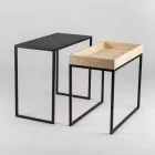 Tavolino da Salotto in Acciaio con Vassoio in Frassino Made in Italy - Merletto Viadurini
