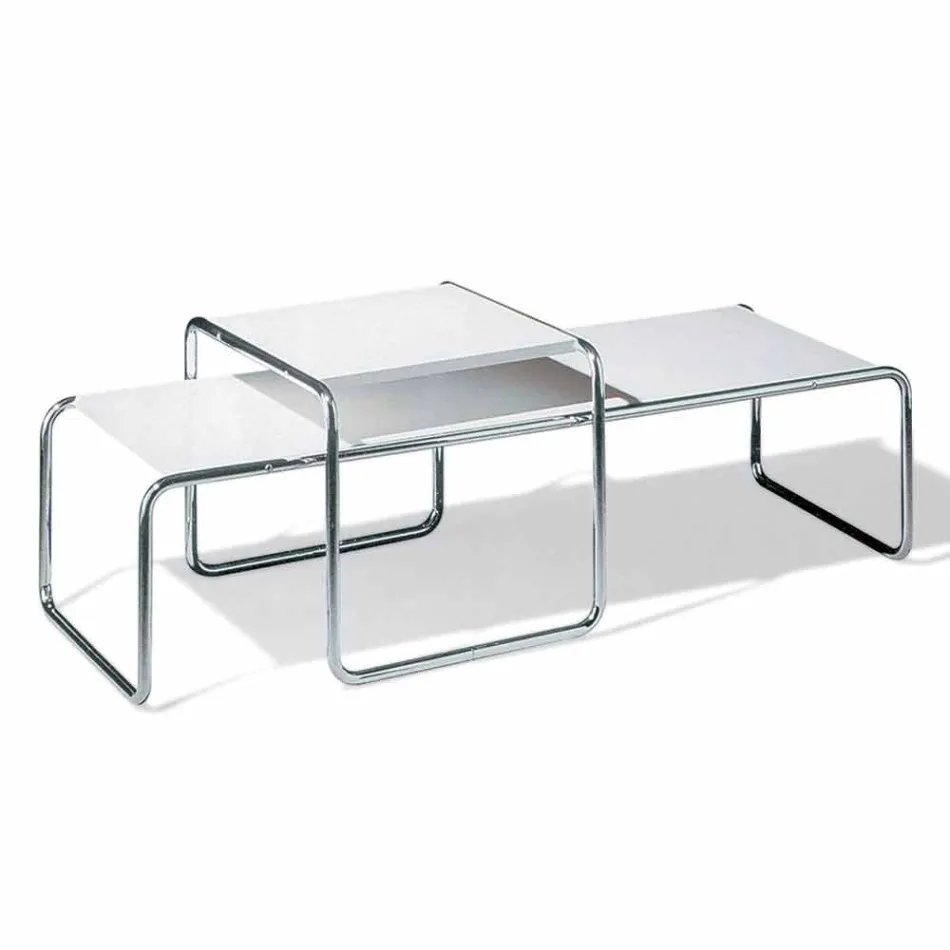 Tavolino da Salotto in Acciaio Cromato con Piano Laminato Made in Italy - Ariete Viadurini