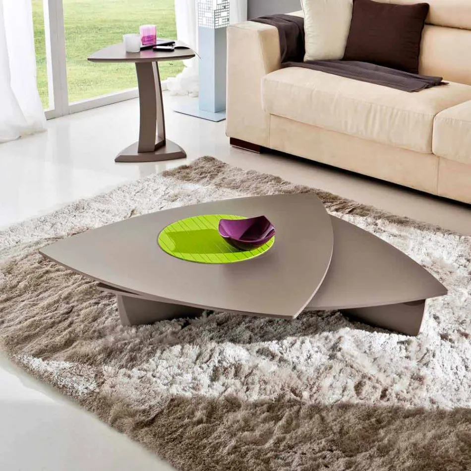 Tavolino da Salotto in Mdf Laccato con Piano Girevole Made in Italy - Lisa Viadurini