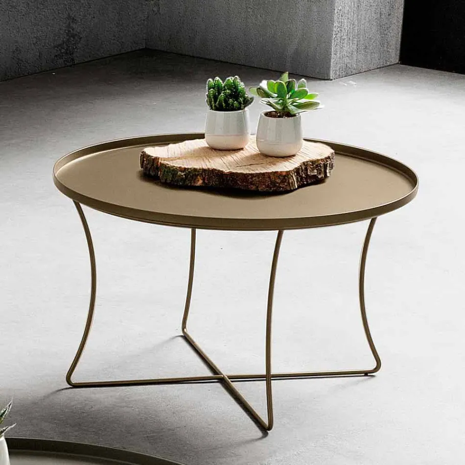 Tavolino da Salotto in Metallo con Vassoio Contenitore Made in Italy - Numbo Viadurini